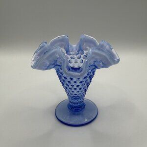 Vintage Fenton Opalescent Blue Hobnail Mini Vase